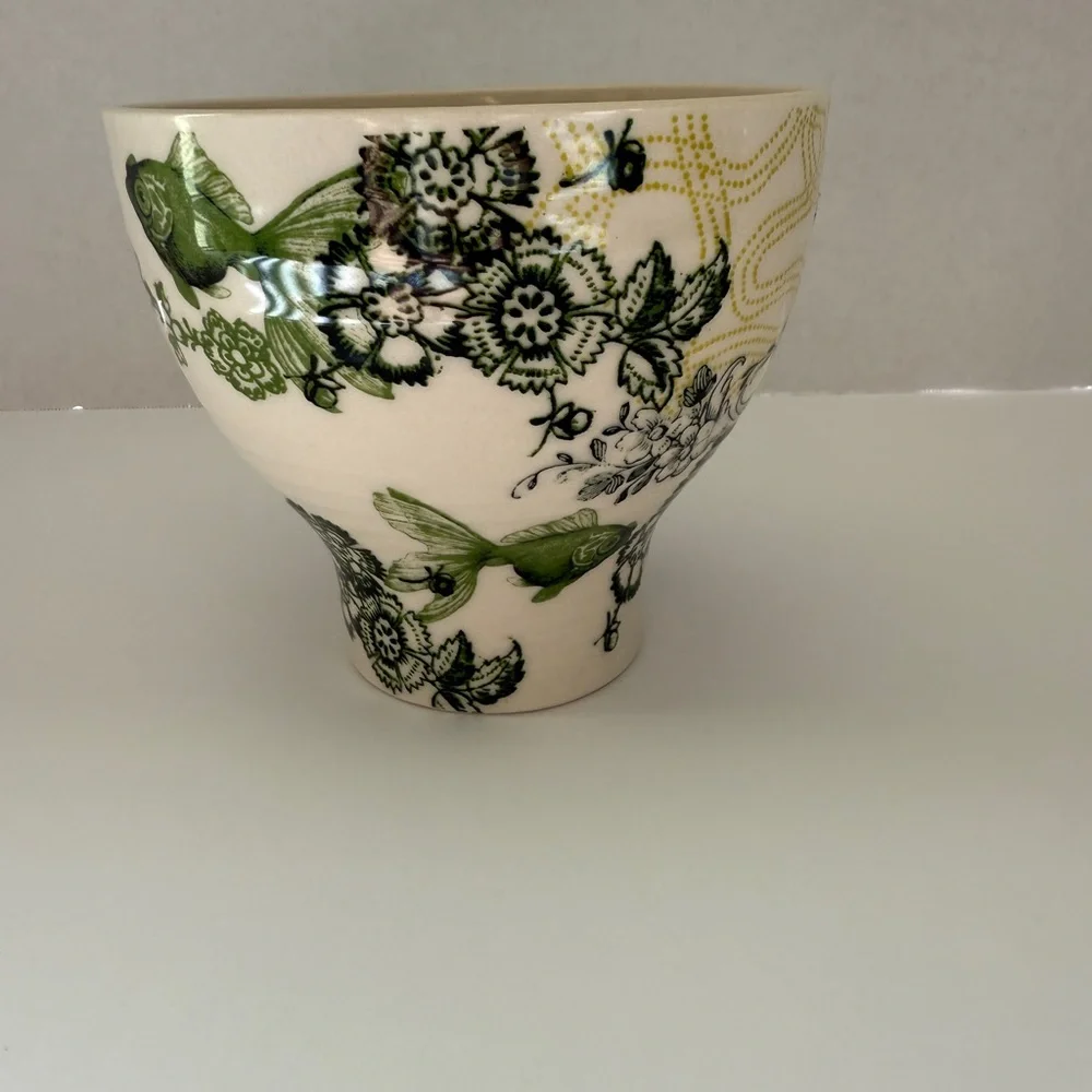 Anthropologie Menagerie Green Floral Fish Pedestal Coffee/Tea Mug - Picture 11 of 14